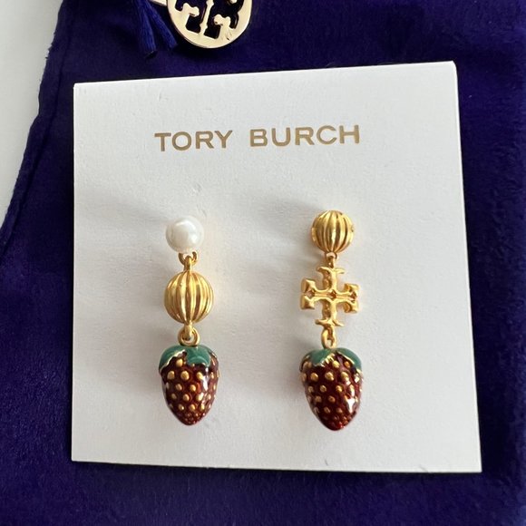 Tory Burch Logo Strawberry-charm Drop Earrings - Picture 1 of 9